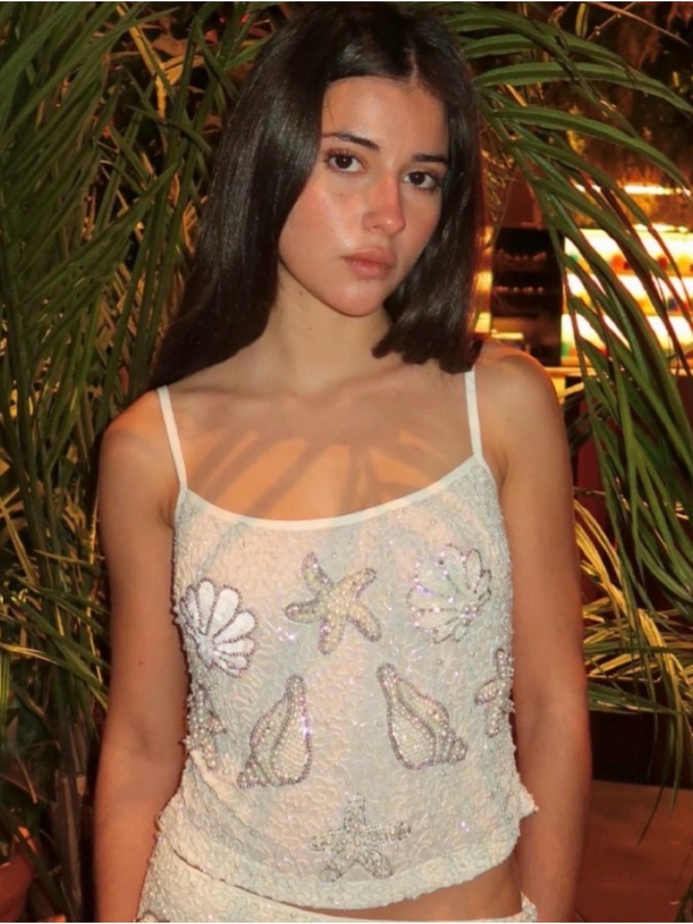 Beaded White Shell & Starfish Cami Top - Women’s Chemise